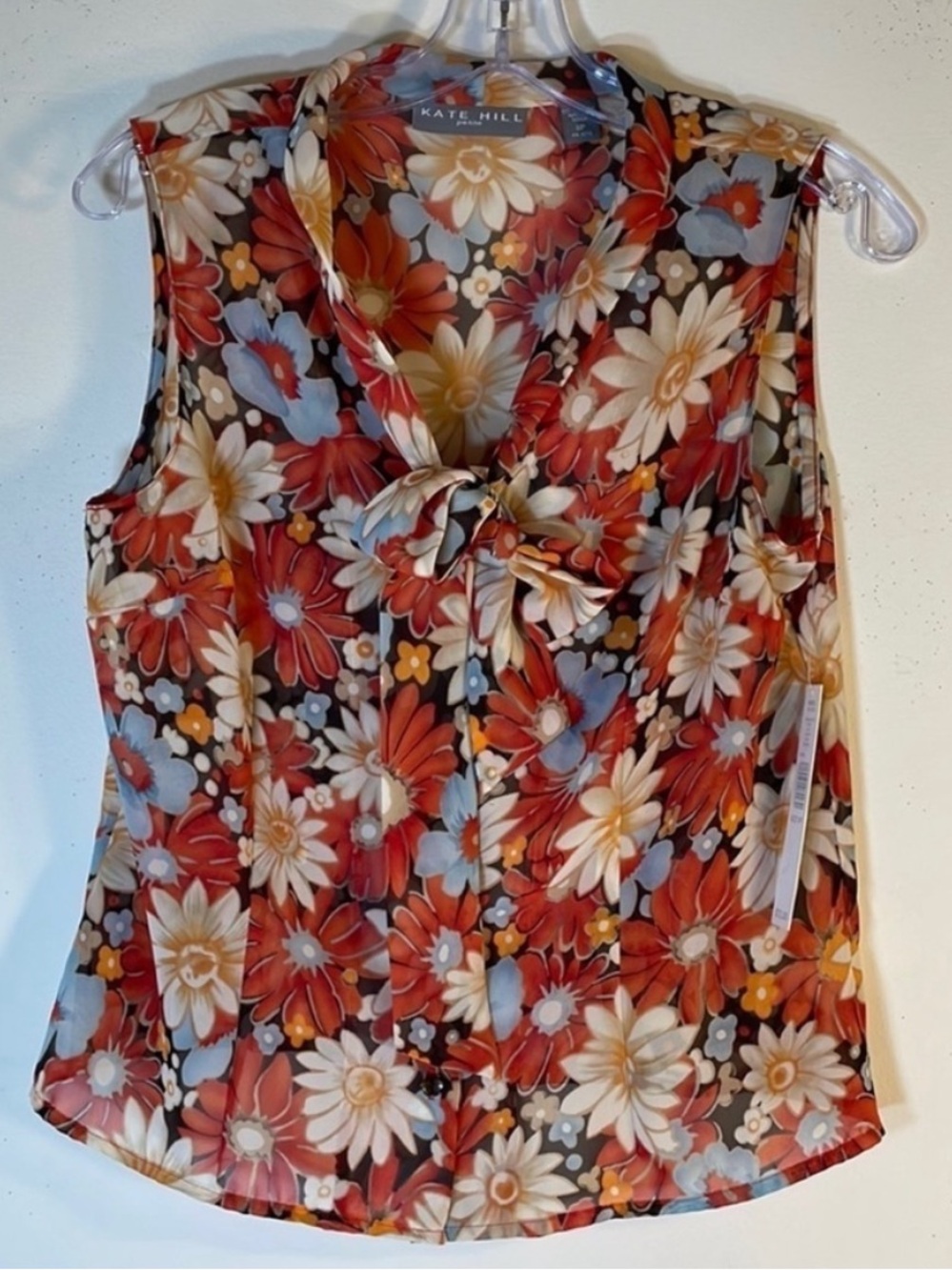 Kate Hill Floral Chiffon Sleeveless Blouse. 8P. NWT.